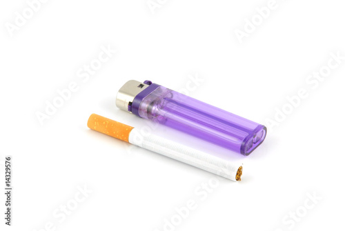 One cigaret with purple lighter