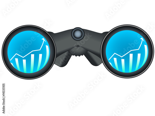 Binocular with stock bull market chart