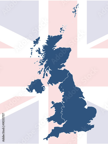 UK map with British flag in background