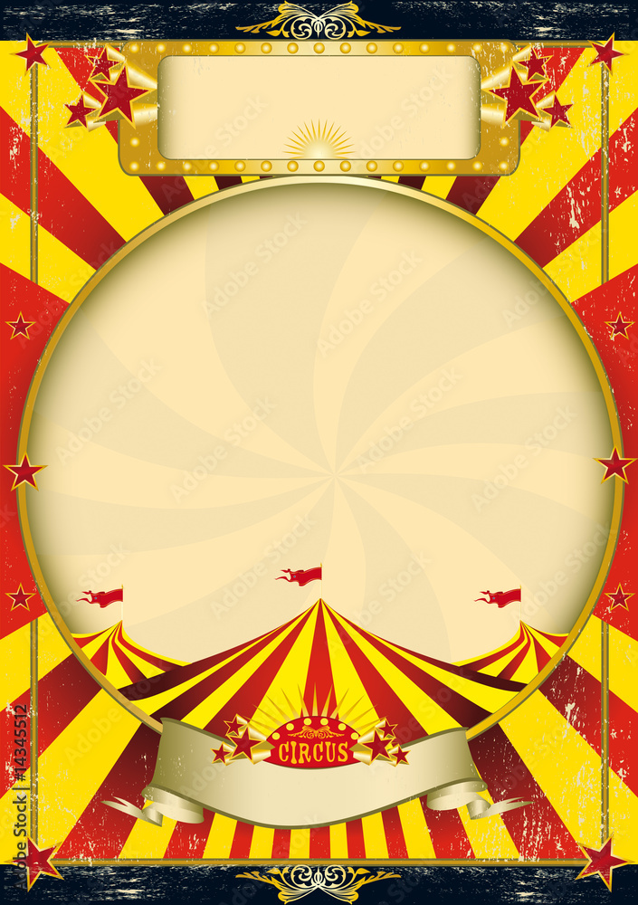 Circus vintage red and yellow poster