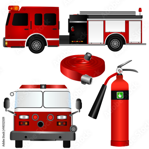 fireman car and equipments vector