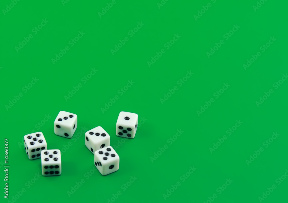 The dice on green background. The dice on green background.