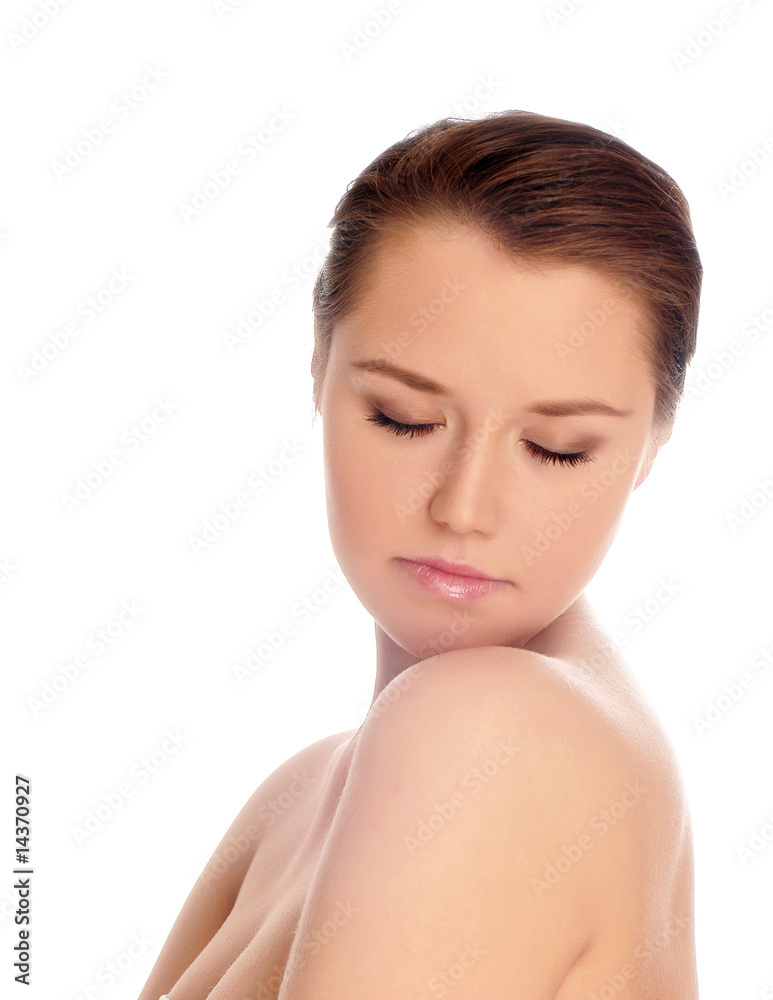 Portrait of young adult woman with health skin of face Portrait of young adult woman with health skin of face
