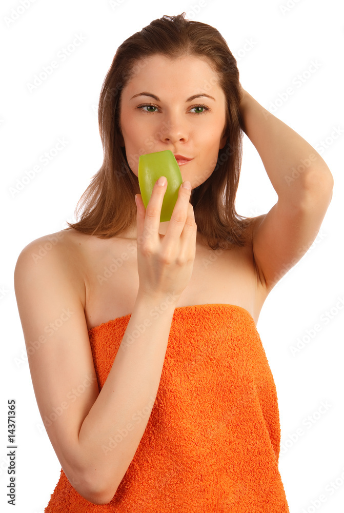 Beautiful girl with soap. Isolated on white Beautiful girl with soap. Isolated on white