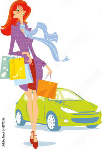 The woman does purchases