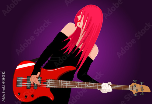 Vector illustration of smiling rock girl with guitar