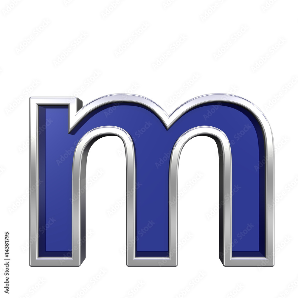 Lower case letter from blue glass with chrome frame alphabet set Lower case letter from blue glass with chrome frame alphabet set