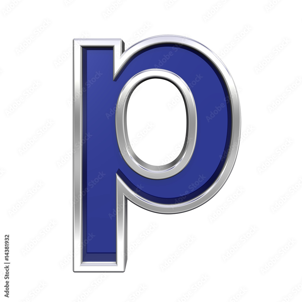 Lower case letter from blue glass with chrome frame alphabet set Lower case letter from blue glass with chrome frame alphabet set