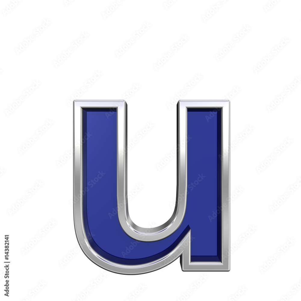 Lower case letter from blue glass with chrome frame alphabet set Lower case letter from blue glass with chrome frame alphabet set