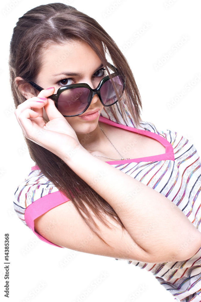 woman in a pink shirt with the glasses woman in a pink shirt with the glasses