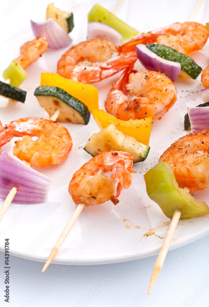 vegetable and shrimp kebabs