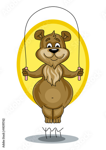 little bear skiping over the rope