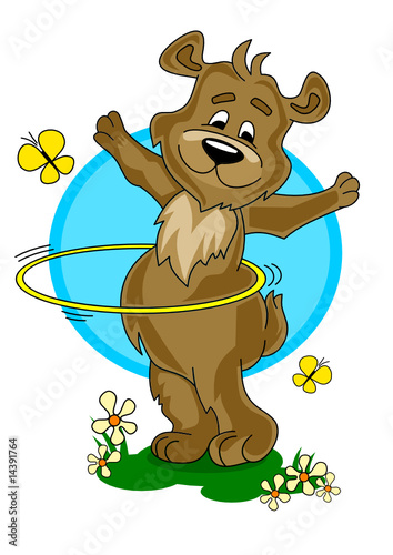 little cartoon bear improve hula hooping technique