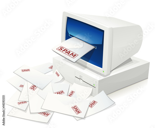 Ordinateur des années 80 et messagerie spammée (reflet)