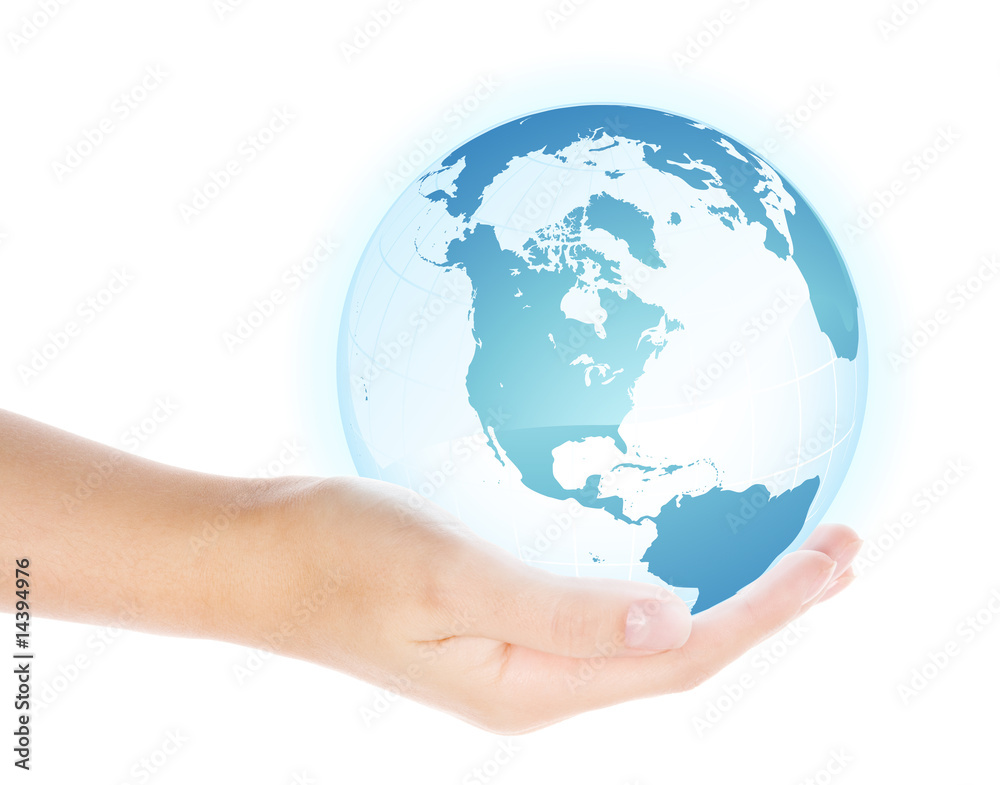 Hands holding and protecting earth, isolated on white Hands holding and protecting earth, isolated on white