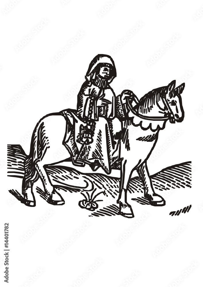 The Prioress woodcut isolated vector illustration