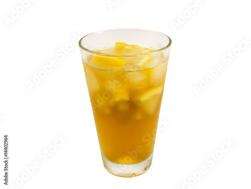 Cool ice tea with the pieces of lemon