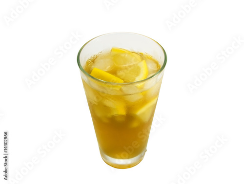 Glass cool ice tea with the pieces of lemon