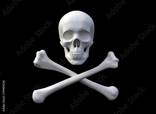 3D rendered skull and bones forming a pirate flag