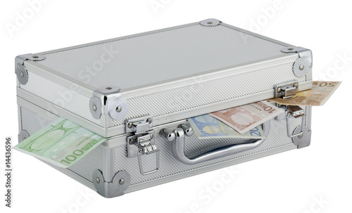 Geldkoffer aus Aluminium mit Euroscheinen