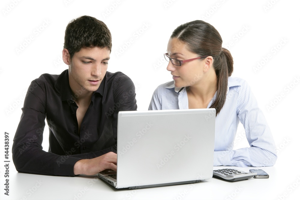 Young couple teamwork cooperation with laptop Young couple teamwork cooperation with laptop