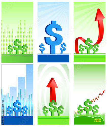 Business & Finance card. Arrow, daigram and symbols of dollars photo