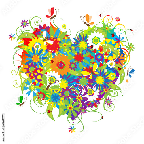 Summer floral heart for your design