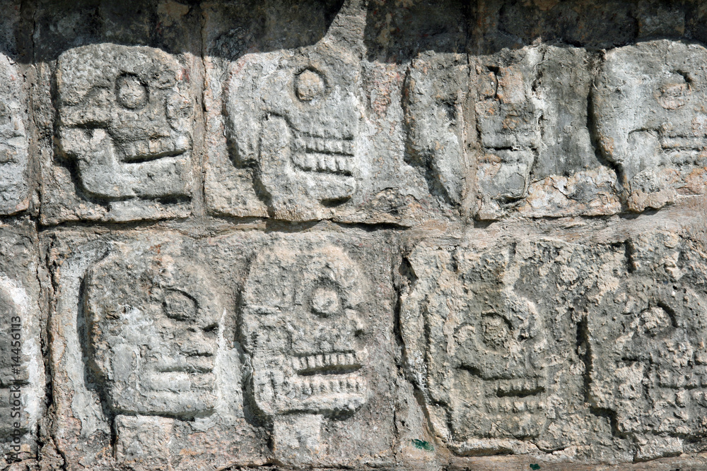 Relief at the Tzompantli in Chichen Itza.Mexico