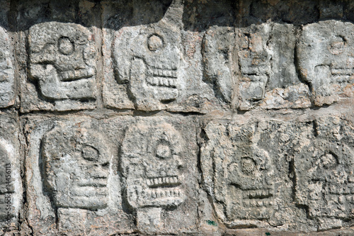 Relief at the Tzompantli in Chichen Itza.Mexico photo