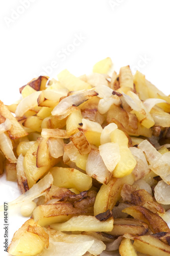 fried cutting potatoes on white background