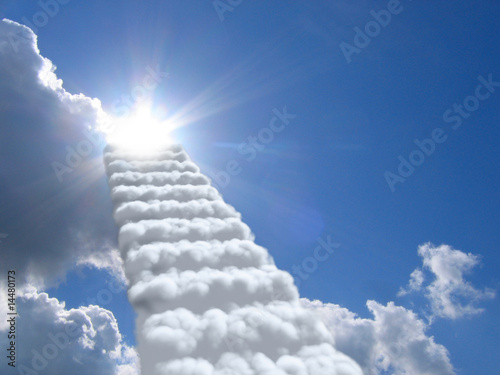 Tablou canvas stairs in sky. clouds concept
