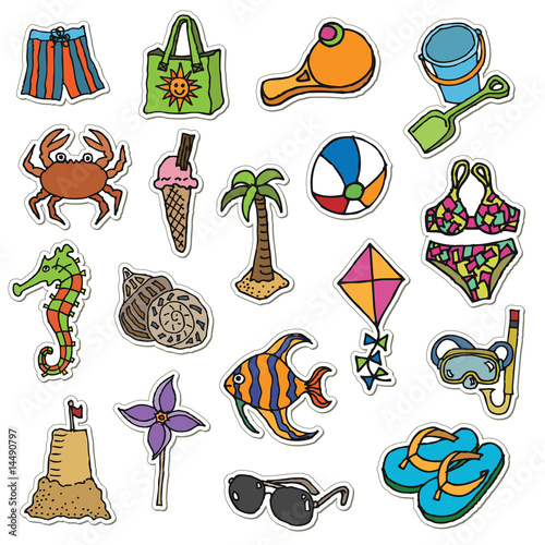 hand drawn stickers - at the beach