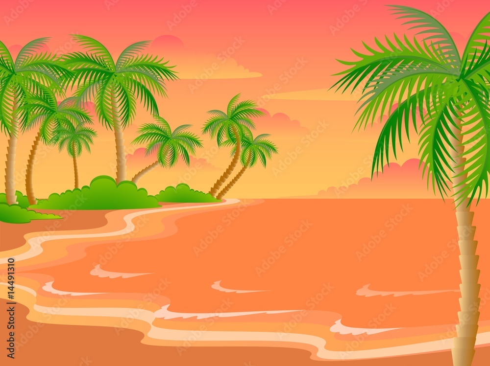 Fototapeta premium Beautiful a bright landscape on the summer beach with palm trees