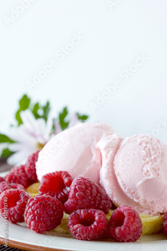 ice cream and raspberries
