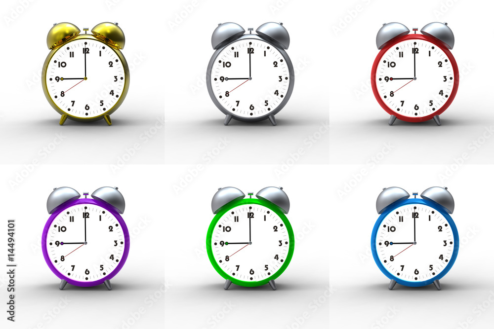 Alarm clocks on white background