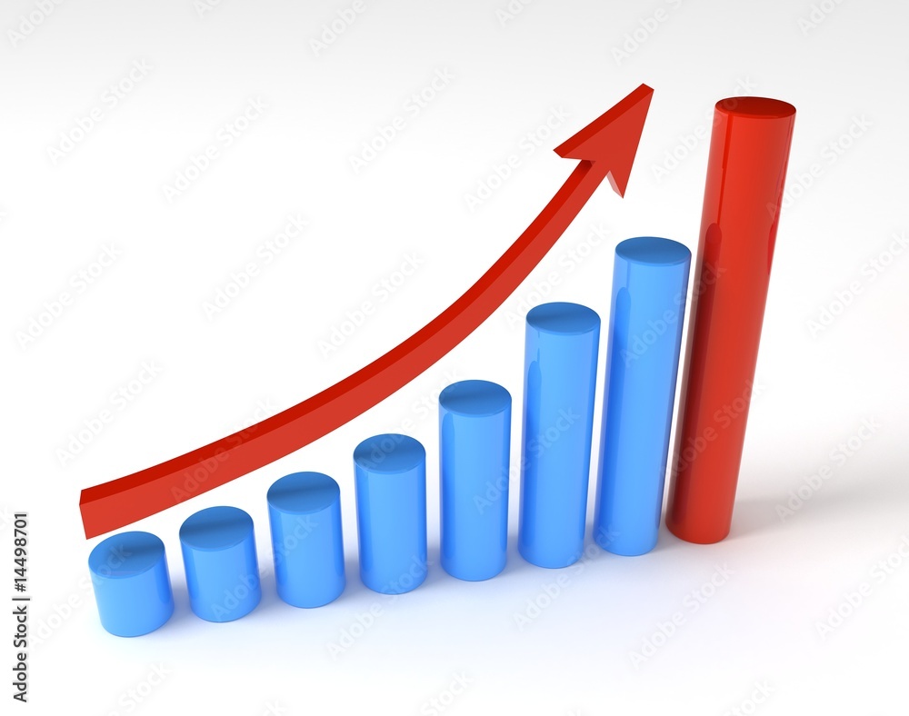 Business cylindrical graph with arrow showing profits Business cylindrical graph with arrow showing profits