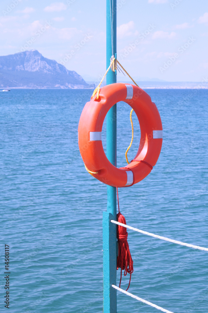 A life buoy at the sea.