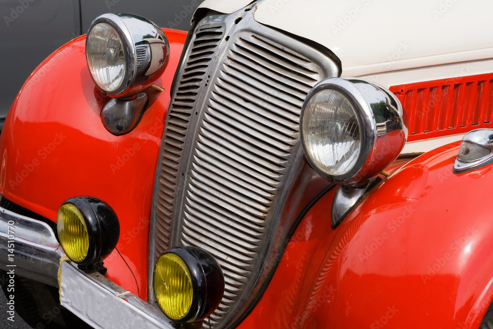 close up of vintage red car