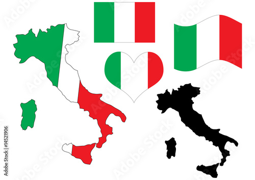 Vector illustration of Italy map with flag and heart