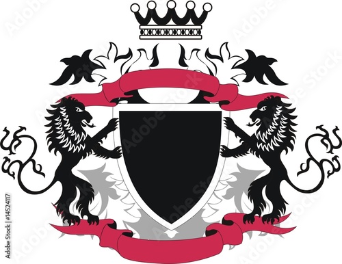 Grunge heraldic shield with black lions