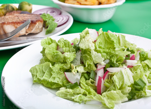 salad with pork chops with fries