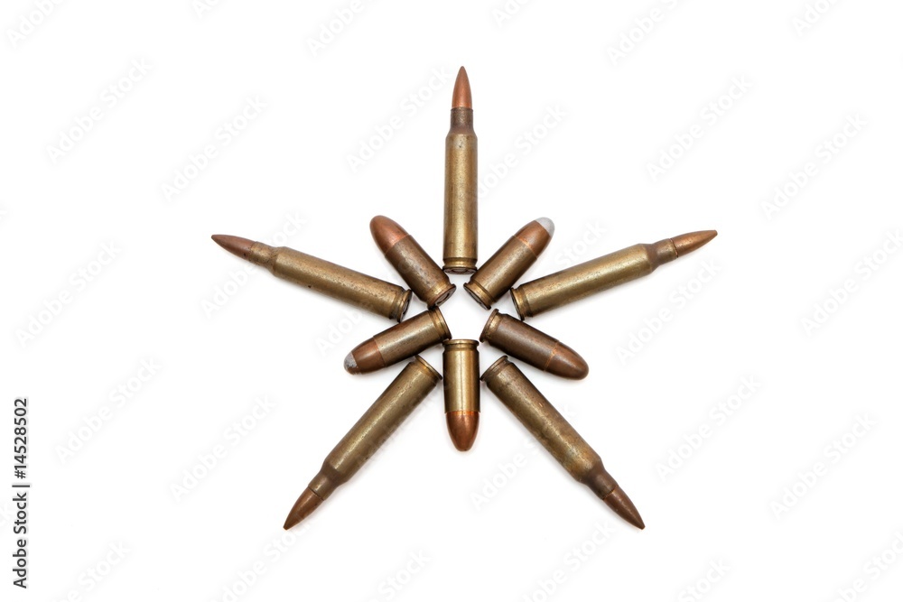 Five-pointed star of M16 and Parabellum cartridges isolated Five-pointed star of M16 and Parabellum cartridges isolated
