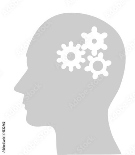 Illustration of cogs or gears in human head, vector