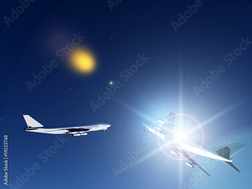 Two Planes Flying At Night