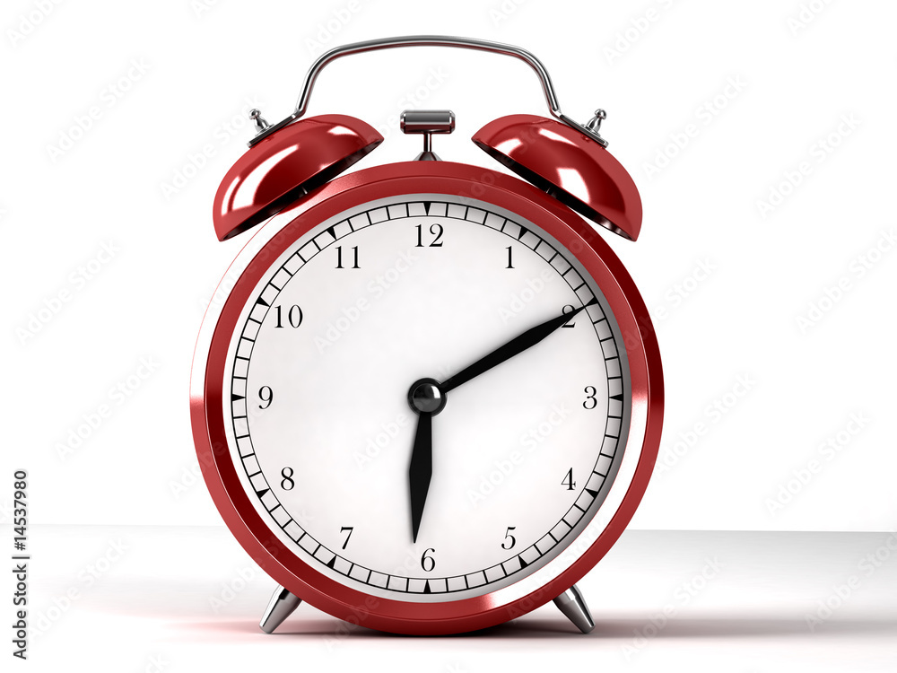 Red clock on white background