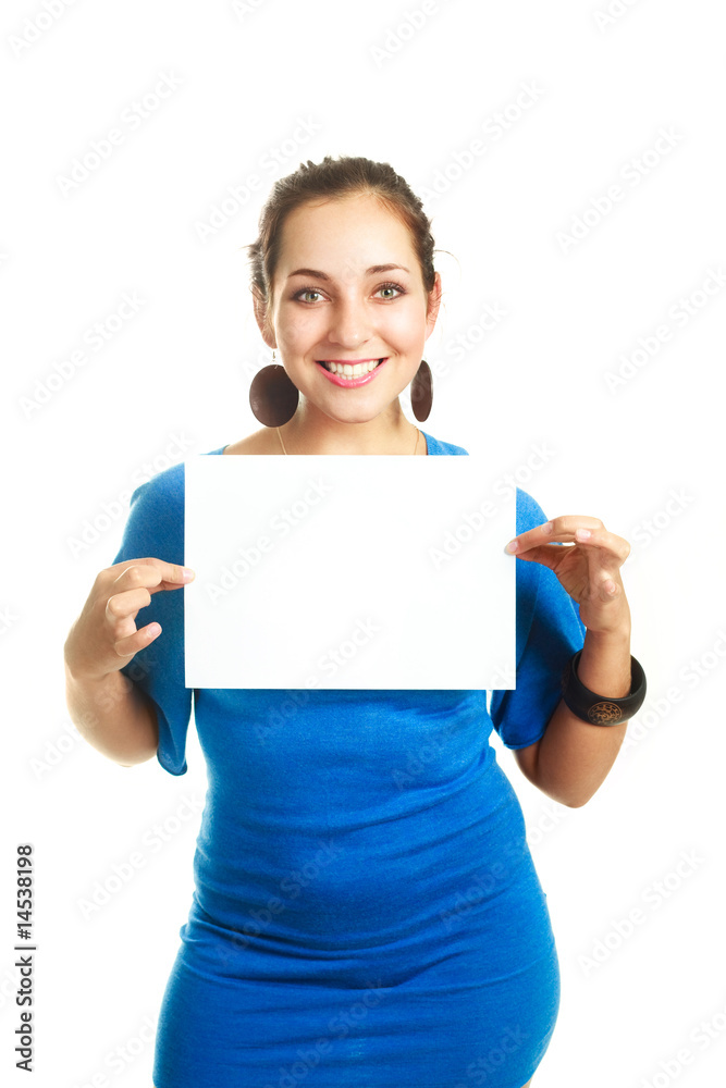 girl holding a white shit of paper girl holding a white shit of paper