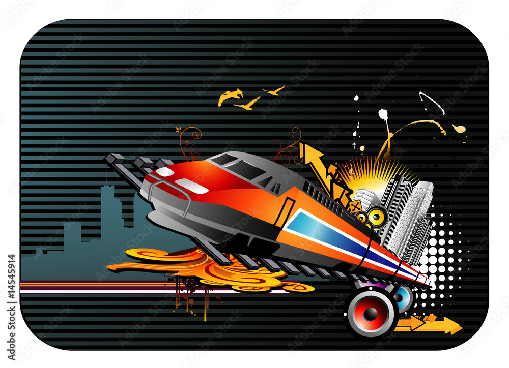 vector de un tren sobre fondo negro
