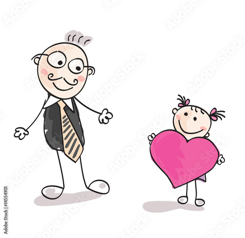 Big daughter love. Doodle vector cute daughter and father.