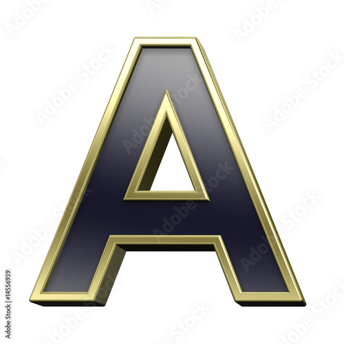 One letter from black with gold shiny frame alphabet set