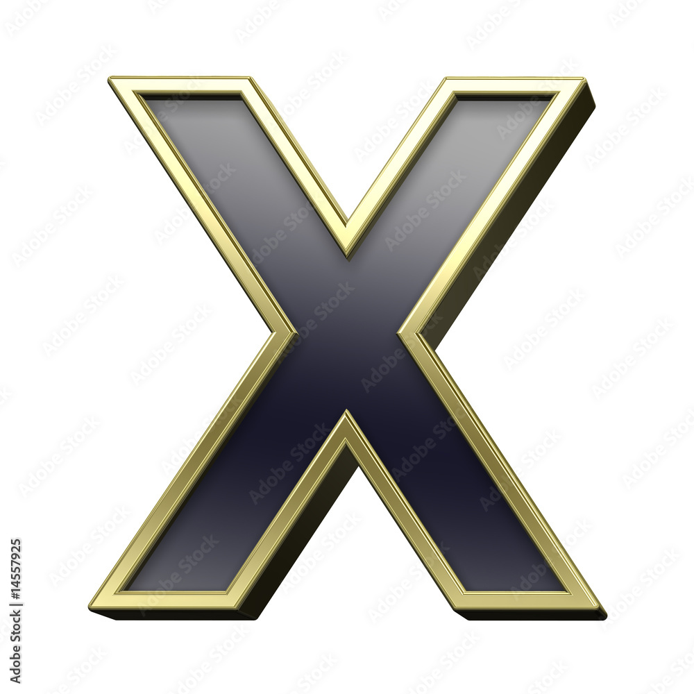 One letter from black with gold shiny frame alphabet set